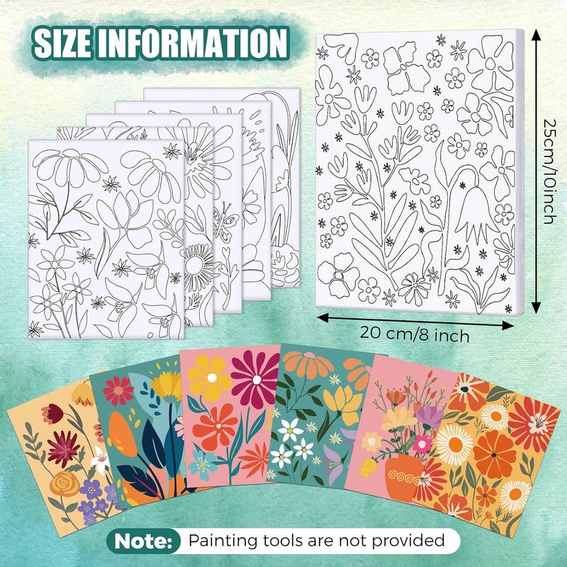 Sherr 20 Pcs Stretched Pre Drawn Canvas Afro Queen Black Art for Painting for Adults Outline Pre Drawn Stretched Cotton Canvas to Paint Party Set, 8 x 10''(Floral) - Image 2